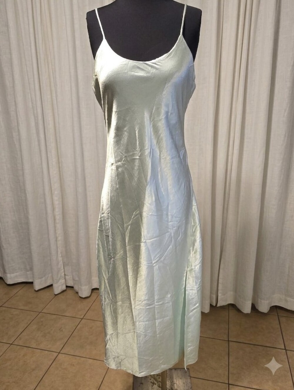Double Zero Mint Green Satin Slip Dress with Spaghetti Straps